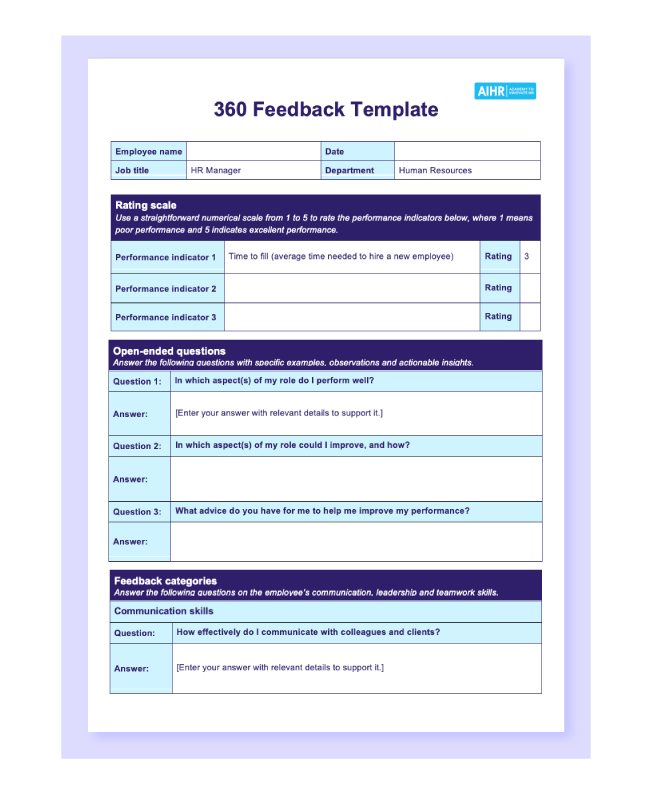 A preview of a 360 feedback template in Word.