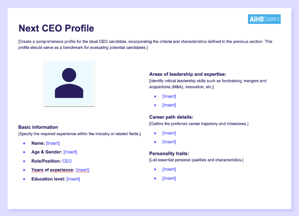 A preview of a CEO succession planning template.