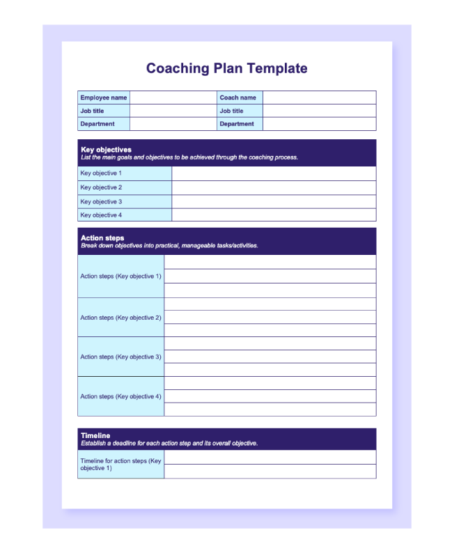 Preview of the coaching plan template in a Word document.