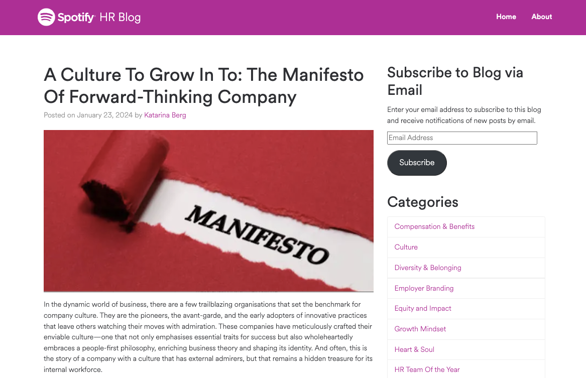 Spotify's blog on Manager Manifesto.